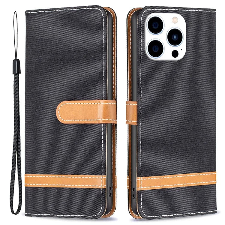 For iPhone 16 Pro Max Case Jeans Cloth Texture Leather Wallet Cover
