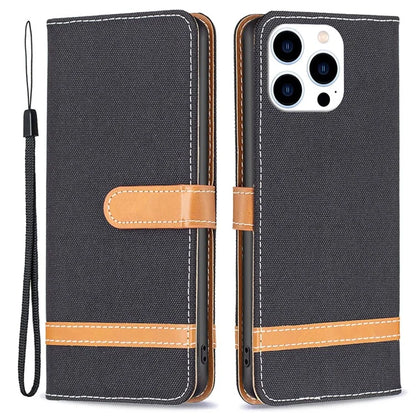 For iPhone 16 Pro Max Case Jeans Cloth Texture Leather Wallet Cover