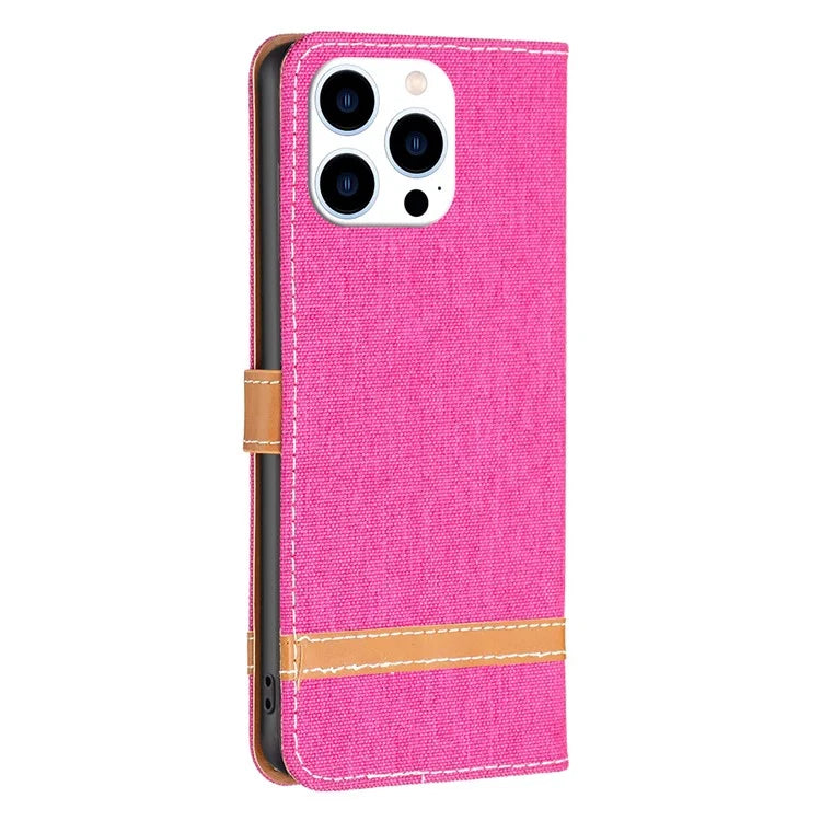 For iPhone 16 Pro Max Case Jeans Cloth Texture Leather Wallet Cover