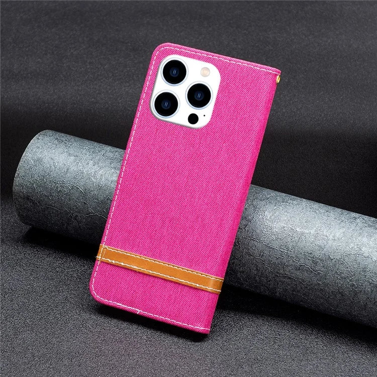 For iPhone 16 Pro Max Case Jeans Cloth Texture Leather Wallet Cover