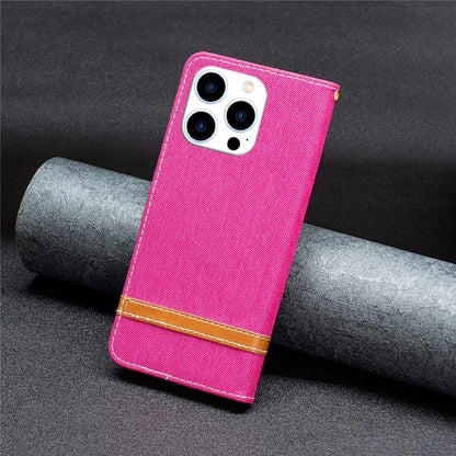 For iPhone 16 Pro Max Case Jeans Cloth Texture Leather Wallet Cover