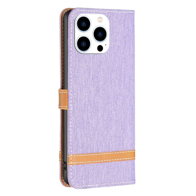 For iPhone 16 Pro Max Case Jeans Cloth Texture Leather Wallet Cover