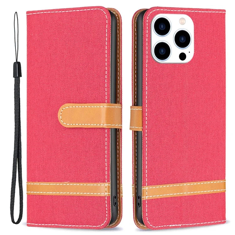 For iPhone 16 Pro Max Case Jeans Cloth Texture Leather Wallet Cover