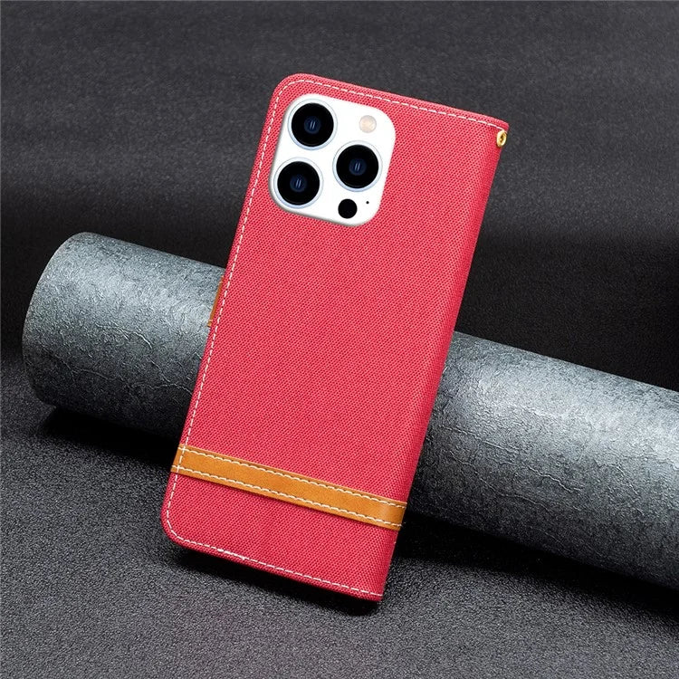 For iPhone 16 Pro Max Case Jeans Cloth Texture Leather Wallet Cover