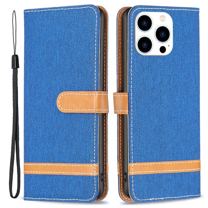 For iPhone 16 Pro Max Case Jeans Cloth Texture Leather Wallet Cover