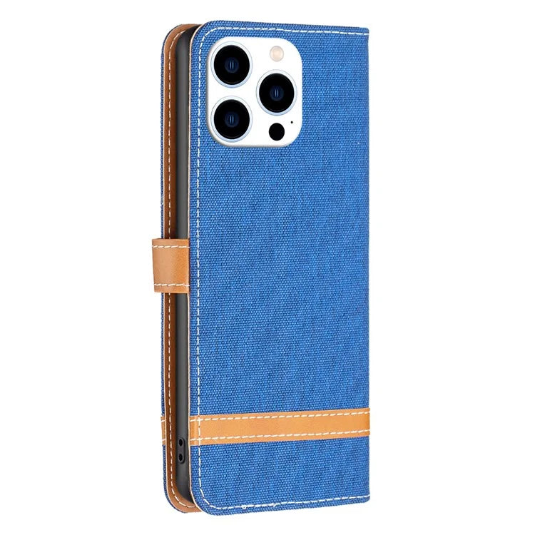 For iPhone 16 Pro Max Case Jeans Cloth Texture Leather Wallet Cover