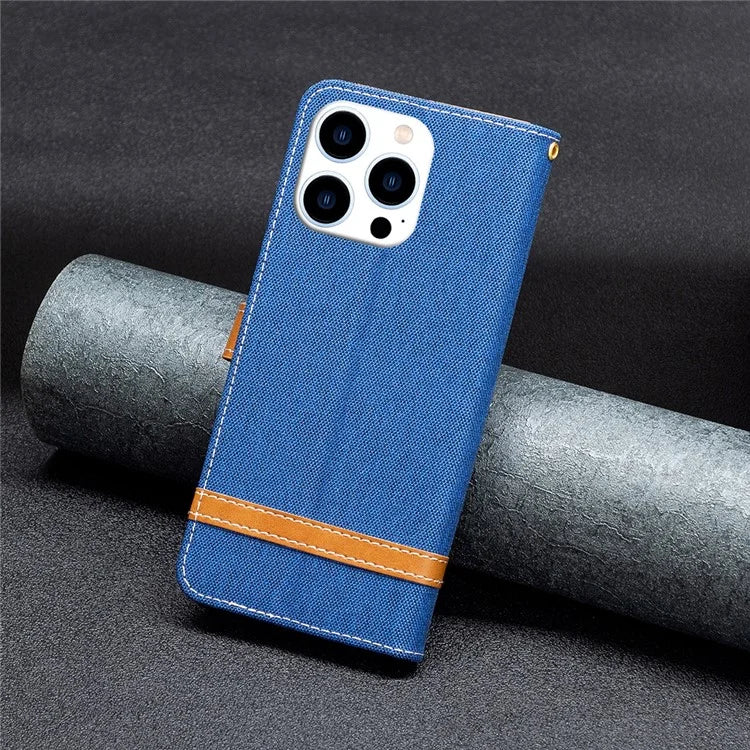 For iPhone 16 Pro Max Case Jeans Cloth Texture Leather Wallet Cover