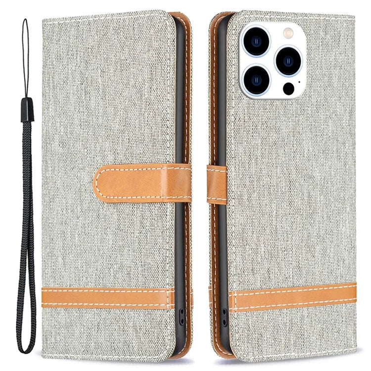 For iPhone 16 Pro Max Case Jeans Cloth Texture Leather Wallet Cover