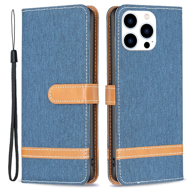 For iPhone 16 Pro Max Case Jeans Cloth Texture Leather Wallet Cover