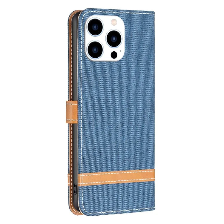 For iPhone 16 Pro Max Case Jeans Cloth Texture Leather Wallet Cover