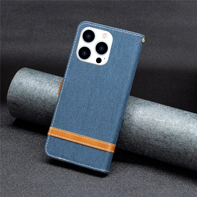 For iPhone 16 Pro Max Case Jeans Cloth Texture Leather Wallet Cover