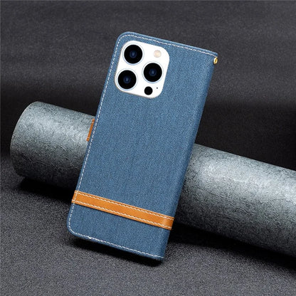 For iPhone 16 Pro Max Case Jeans Cloth Texture Leather Wallet Cover