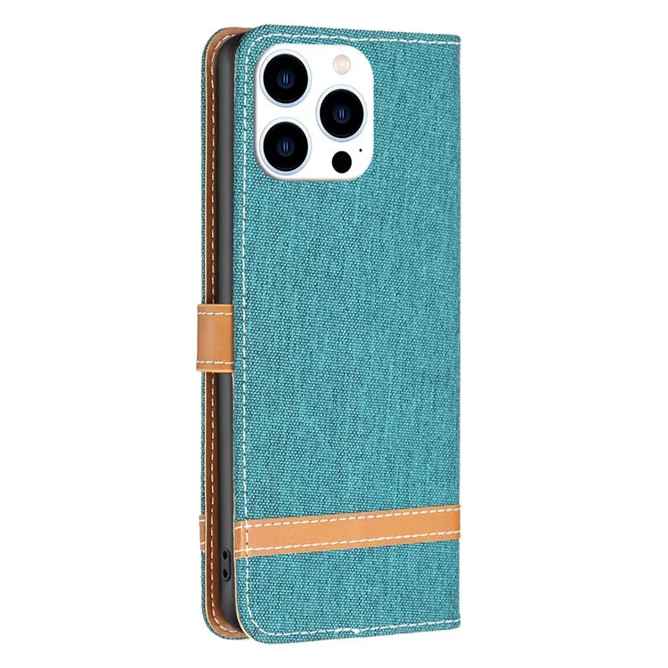 For iPhone 16 Pro Max Case Jeans Cloth Texture Leather Wallet Cover