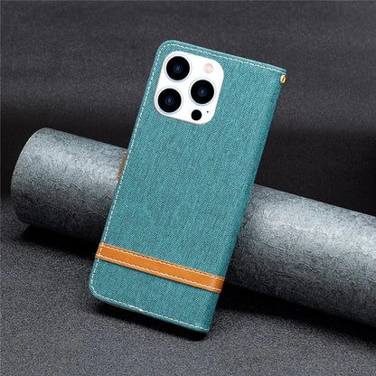 For iPhone 16 Pro Max Case Jeans Cloth Texture Leather Wallet Cover