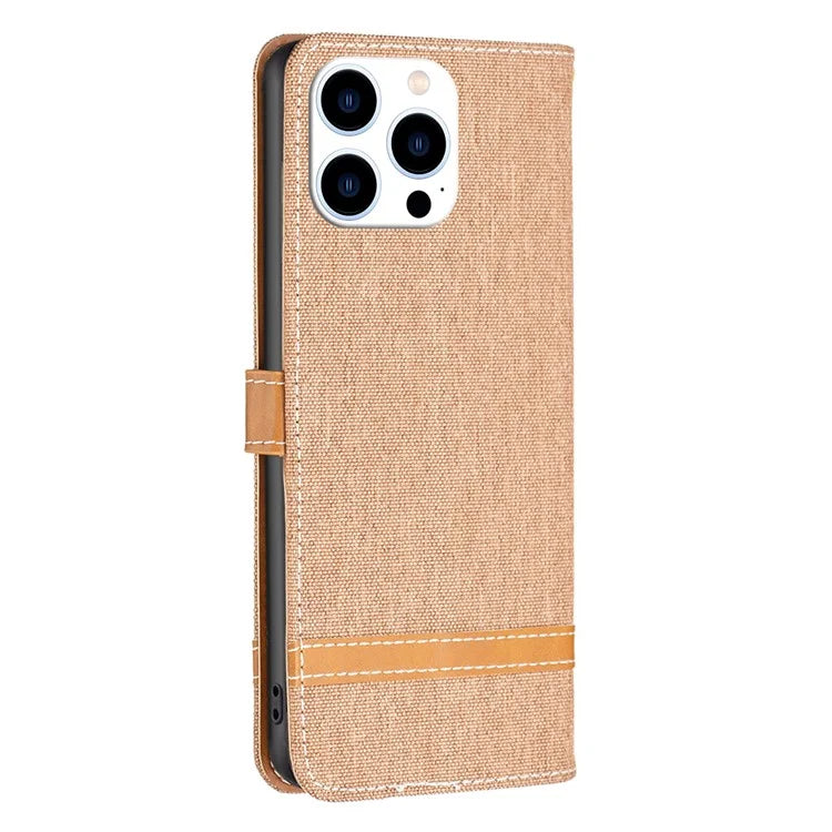 For iPhone 16 Pro Max Case Jeans Cloth Texture Leather Wallet Cover