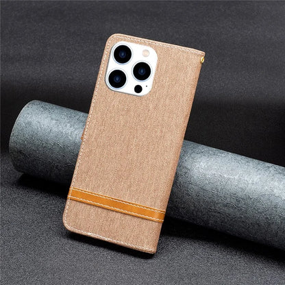 For iPhone 16 Pro Max Case Jeans Cloth Texture Leather Wallet Cover