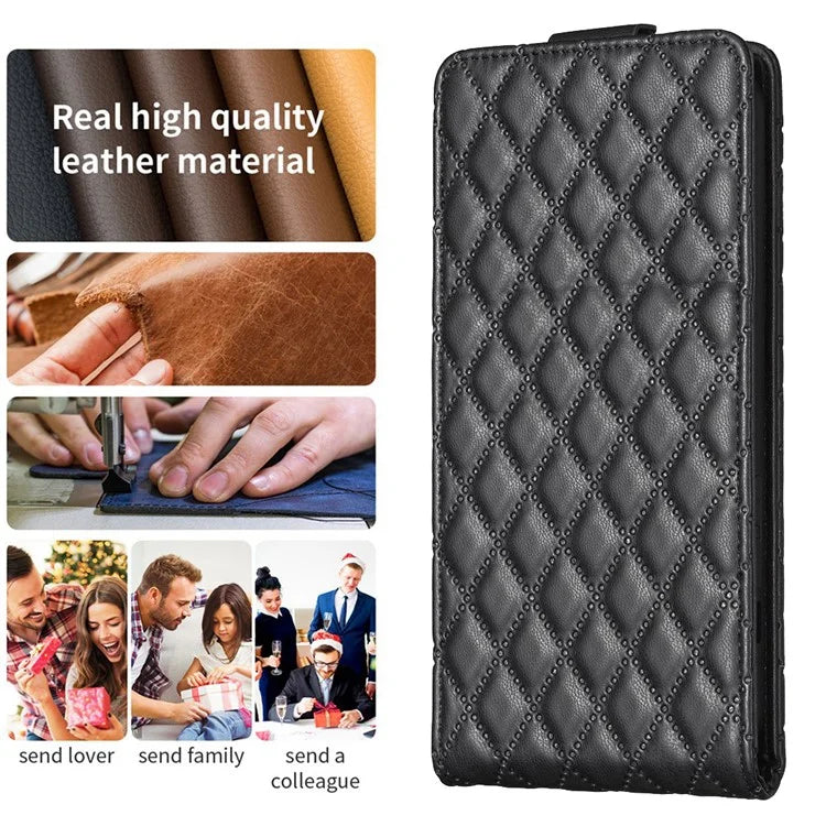 BF30 For iPhone 16 Pro Max Case Rhombus Grid Vertical Flip Leather Phone Cover