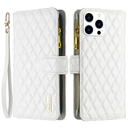 BINFEN COLOR BF Style-15 For iPhone 16 Pro Max Case Rhombus Imprint Leather Phone Cover