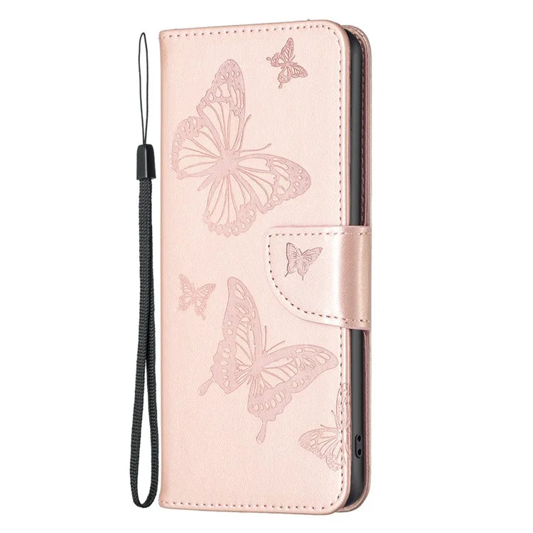 For iPhone 16 Pro Max Case Wallet Leather Phone Cover ButterflyImprinted Gold
