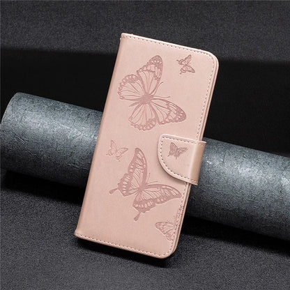 For iPhone 16 Pro Max Case Wallet Leather Phone Cover ButterflyImprinted Gold