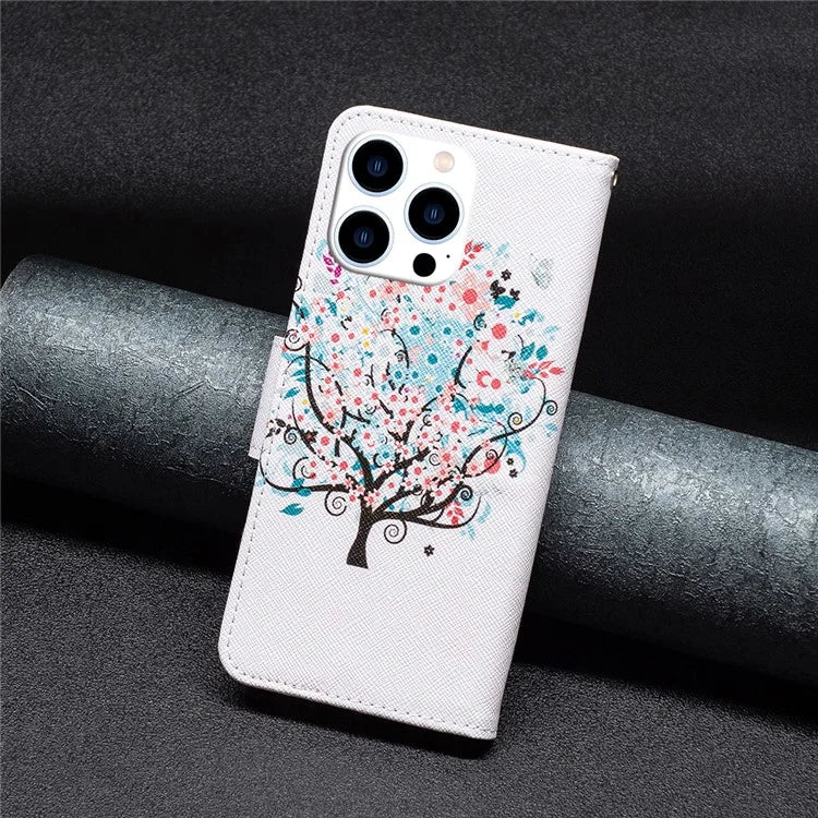 For iPhone 16 Pro Max Case Pattern Print PU Leather Phone Cover with Wallet