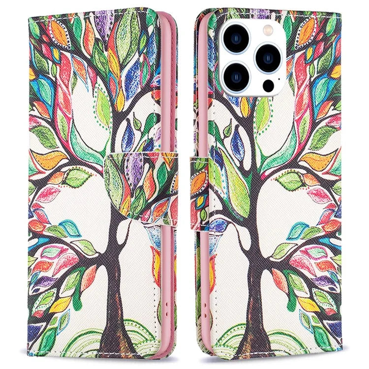 For iPhone 16 Pro Max Case Pattern Print PU Leather Phone Cover with Wallet