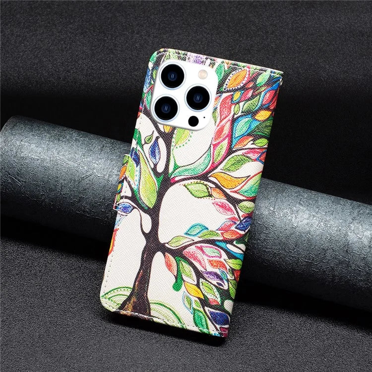 For iPhone 16 Pro Max Case Pattern Print PU Leather Phone Cover with Wallet