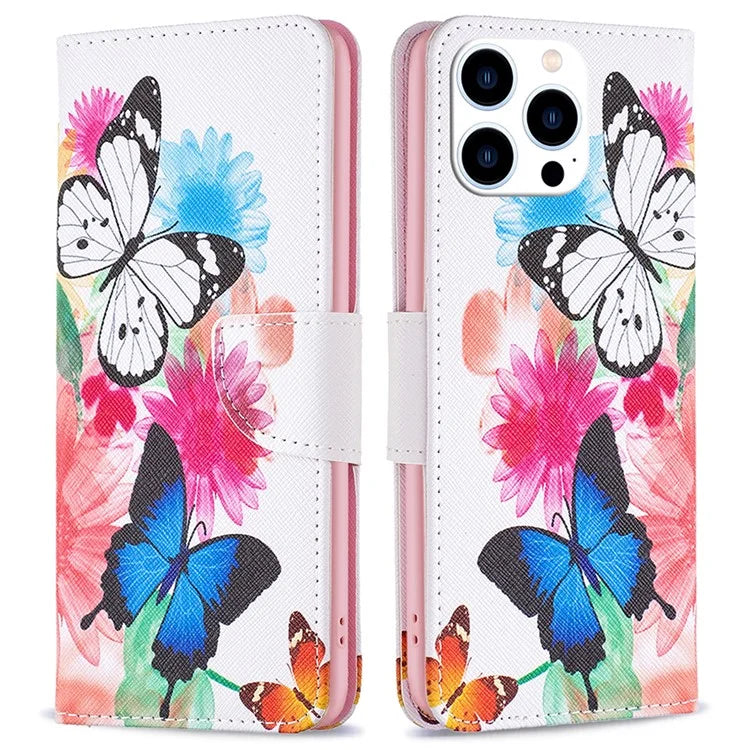 For iPhone 16 Pro Max Case Pattern Print PU Leather Phone Cover with Wallet
