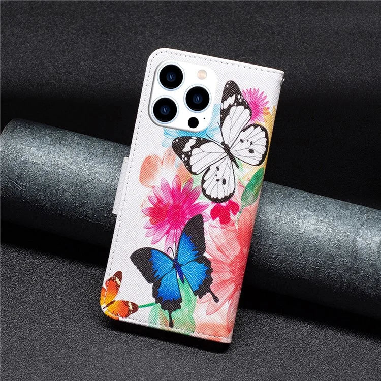 For iPhone 16 Pro Max Case Pattern Print PU Leather Phone Cover with Wallet