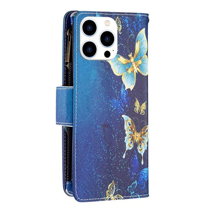 BF03 For iPhone 16 Pro Max Case Pattern Printing Zipper Leather Phone Cover