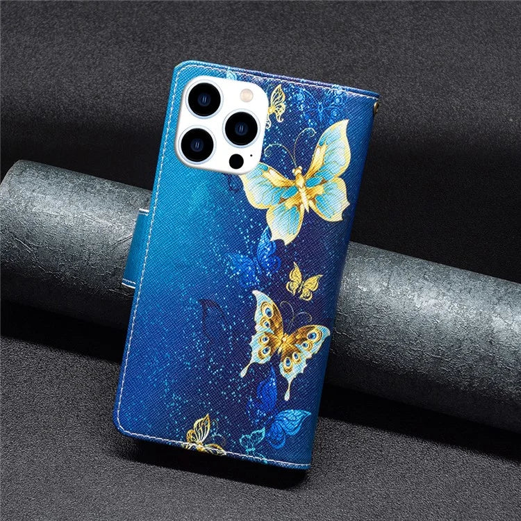 BF03 For iPhone 16 Pro Max Case Pattern Printing Zipper Leather Phone Cover