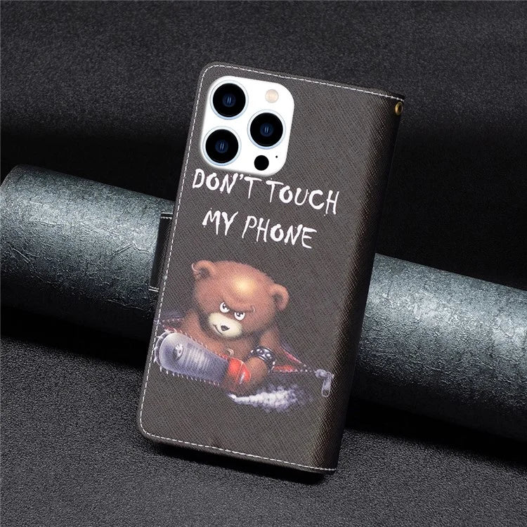 BF03 For iPhone 16 Pro Max Case Pattern Printing Zipper Leather Phone Cover
