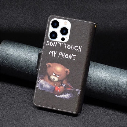 BF03 For iPhone 16 Pro Max Case Pattern Printing Zipper Leather Phone Cover