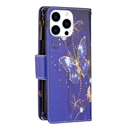 BF03 For iPhone 16 Pro Max Case Pattern Printing Zipper Leather Phone Cover