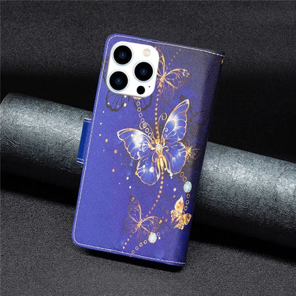 BF03 For iPhone 16 Pro Max Case Pattern Printing Zipper Leather Phone Cover