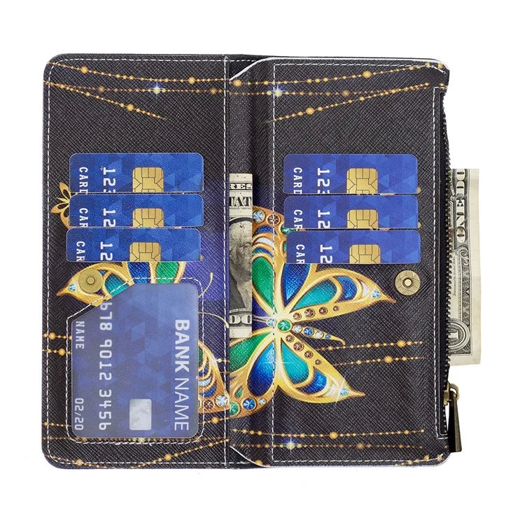 BF03 For iPhone 16 Pro Max Case Pattern Printing Zipper Leather Phone Cover