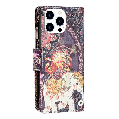 BF03 For iPhone 16 Pro Max Case Pattern Printing Zipper Leather Phone Cover