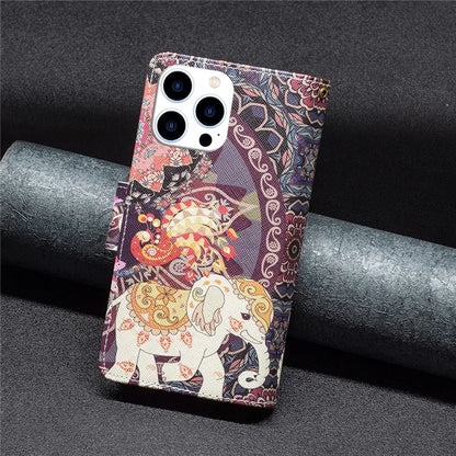 BF03 For iPhone 16 Pro Max Case Pattern Printing Zipper Leather Phone Cover
