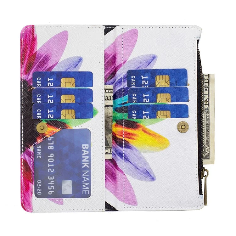 BF03 For iPhone 16 Pro Max Case Pattern Printing Zipper Leather Phone Cover
