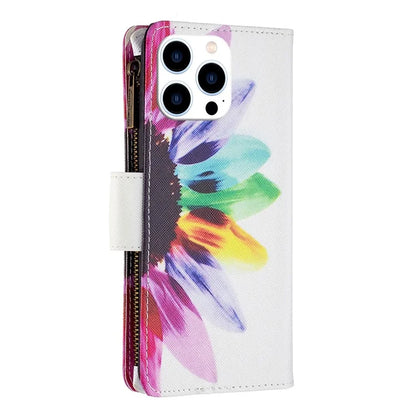 BF03 For iPhone 16 Pro Max Case Pattern Printing Zipper Leather Phone Cover