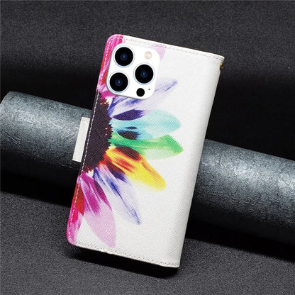 BF03 For iPhone 16 Pro Max Case Pattern Printing Zipper Leather Phone Cover