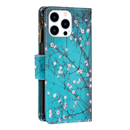 BF03 For iPhone 16 Pro Max Case Pattern Printing Zipper Leather Phone Cover