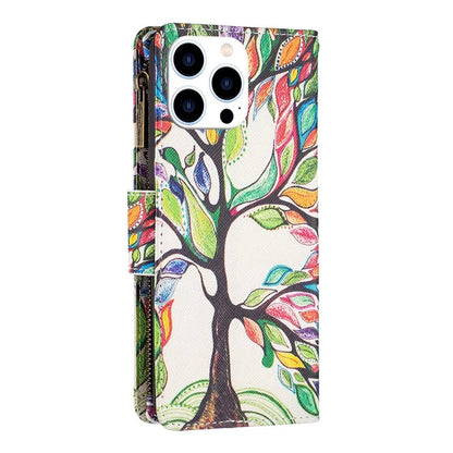 BF03 For iPhone 16 Pro Max Case Pattern Printing Zipper Leather Phone Cover