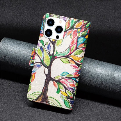BF03 For iPhone 16 Pro Max Case Pattern Printing Zipper Leather Phone Cover