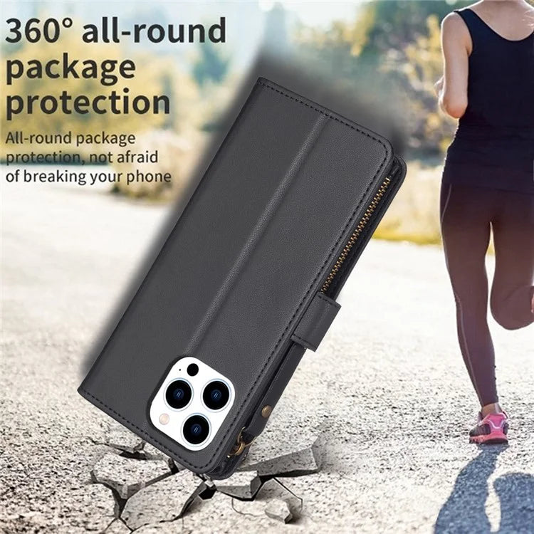 BF Style-19 for iPhone 16 Pro Max Case PU Leather Zipper Wallet Flip Phone Cover