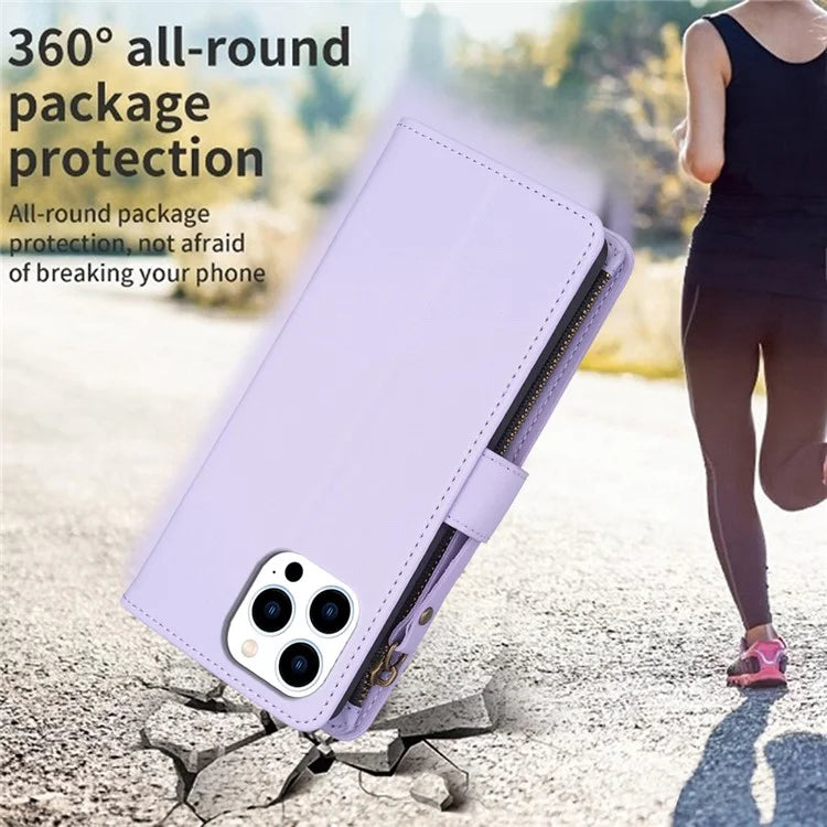BF Style-19 for iPhone 16 Pro Max Case PU Leather Zipper Wallet Flip Phone Cover
