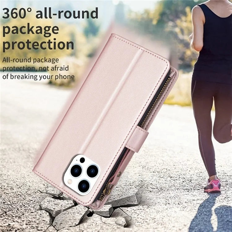 BF Style-19 for iPhone 16 Pro Max Case PU Leather Zipper Wallet Flip Phone Cover