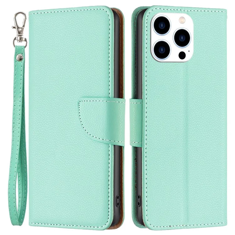 For iPhone 16 Pro Max Case Wallet Litchi Texture Leather Phone Cover