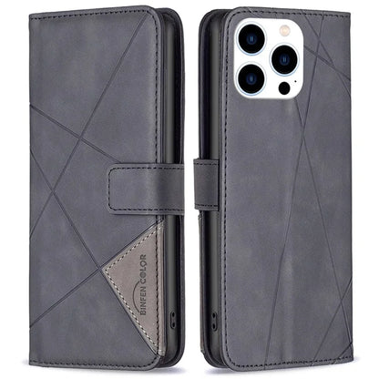 BINFEN COLOR BF05 For iPhone 16 Pro Max Wallet Case Leather Phone Cover Geometric Imprint