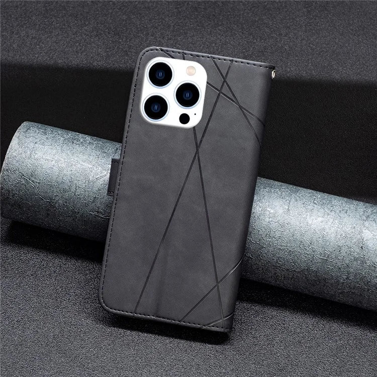 BINFEN COLOR BF05 For iPhone 16 Pro Max Wallet Case Leather Phone Cover Geometric Imprint